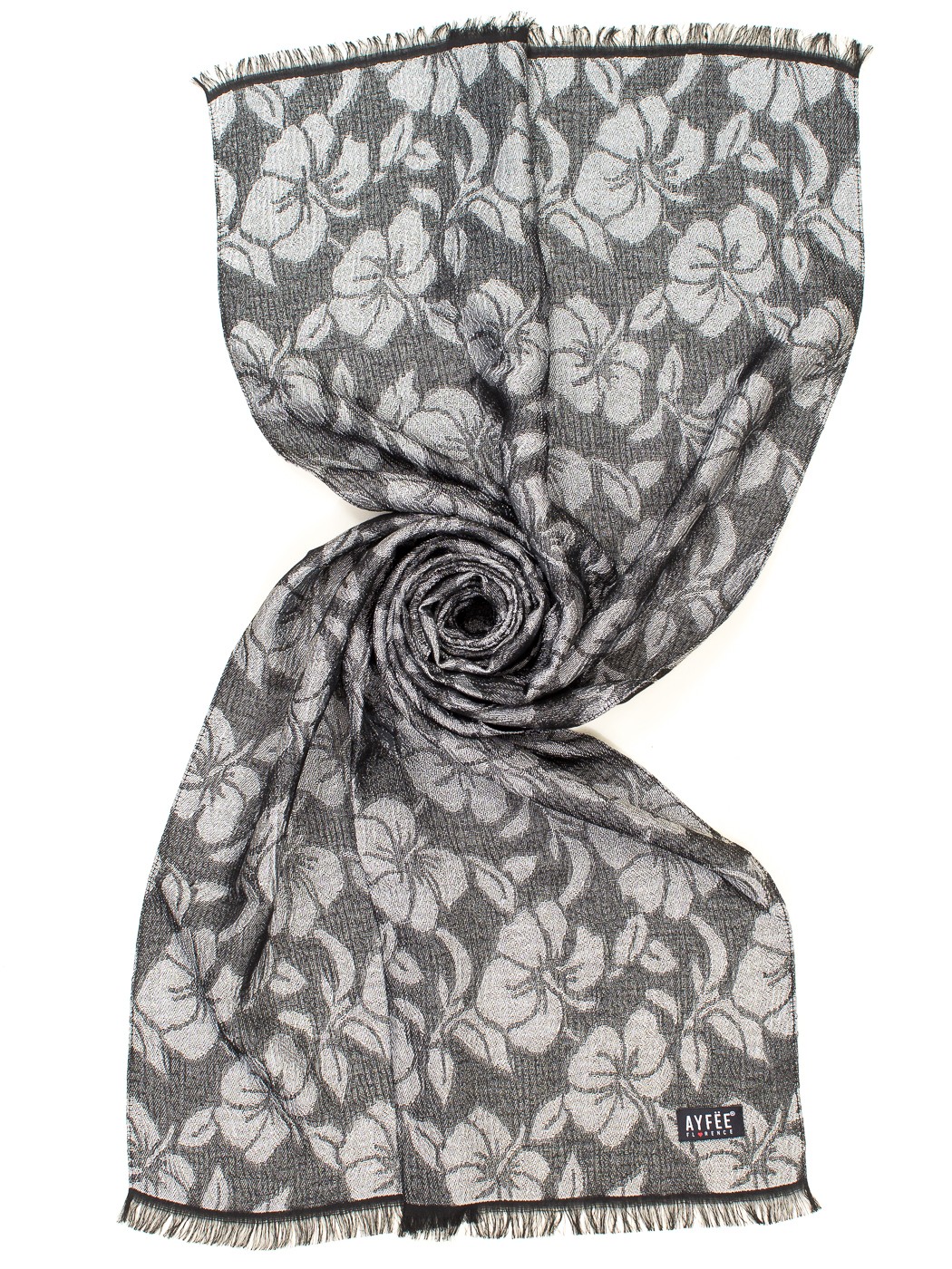 STOLA JACQUARD FLOWER , 45X180 - BLACK